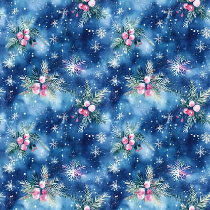 Watercolor Blue Christmas Pattern 3 Quilting Cotton Fabric