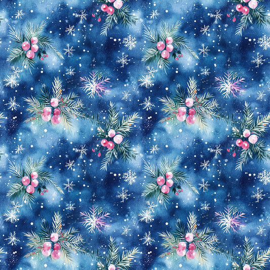 Watercolor Blue Christmas Pattern 3 Quilting Cotton Fabric