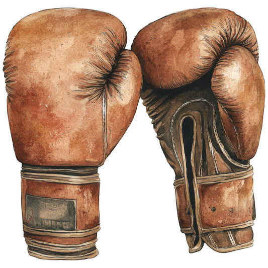 boxing gloves, brown leather, tan, rust, vintage, sports, athletic, masculine, retro, boxing equipment, fighting, workout, training, sports memorabilia, traditional, nostalgic, illustration, detailed, realistic, home decor, novelty, hobby, recreation, punching gloves, leather texture, weathered, classic boxing, pugilism, sports theme