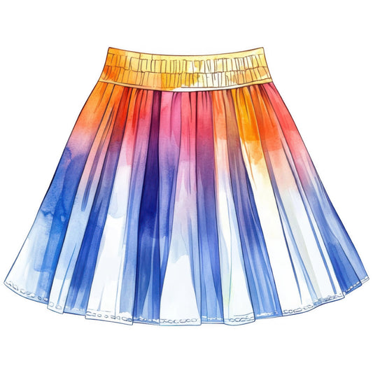 ombre gradient, blue to orange, sunset colors, rainbow gradient, color gradient, pleated skirt, tie-dye effect, watercolor gradient, warm to cool gradient, navy blue, royal blue, cornflower blue, coral pink, hot pink, magenta, golden yellow, burnt orange, red-orange, purple gradient, lavender, multi-color, color fade, spectrum, celestial, sunset, sunrise, twilight, elegant, modern, vibrant
