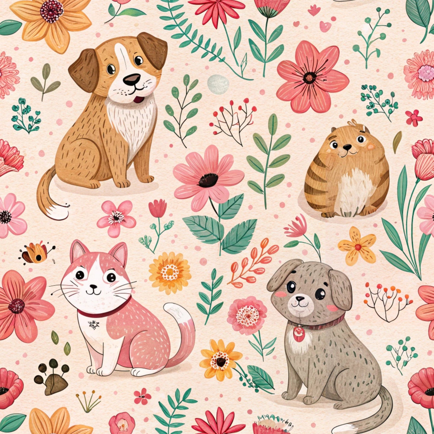 Heart and Paw Prints Pattern 7 Quilting Cotton Fabric