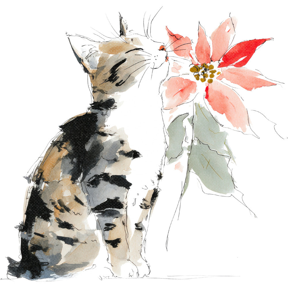 Handdrawn Christmas Cats Fabric Panel 14