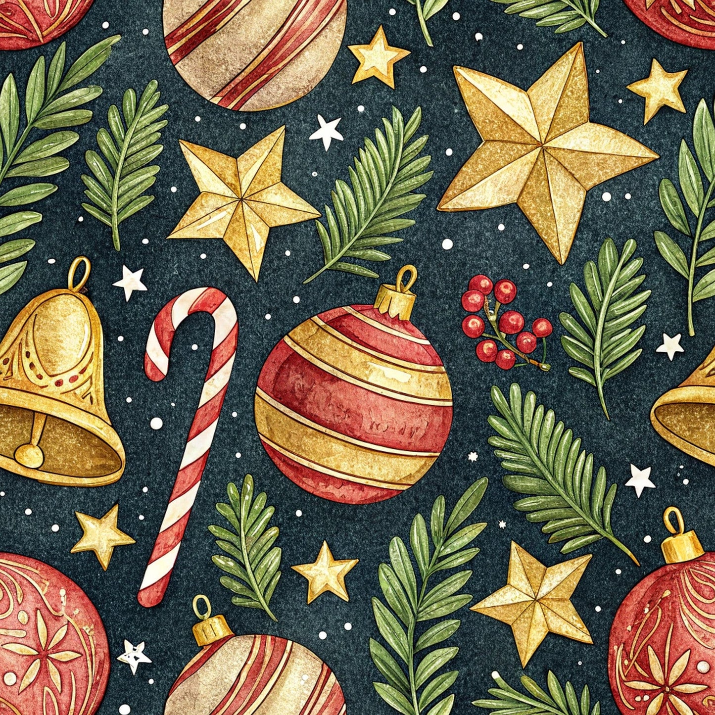 Christmas Ornaments Pattern 8 Quilting Cotton Fabric