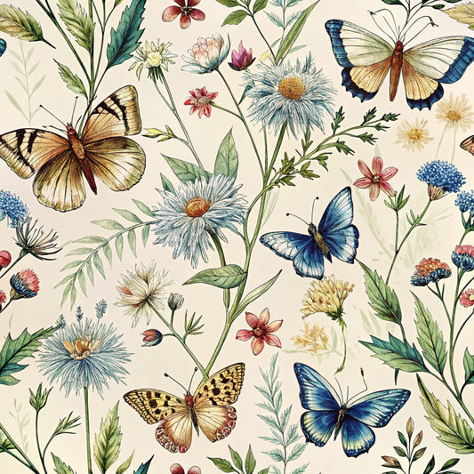 Floral Butterflies Scene Fabric Panel 9