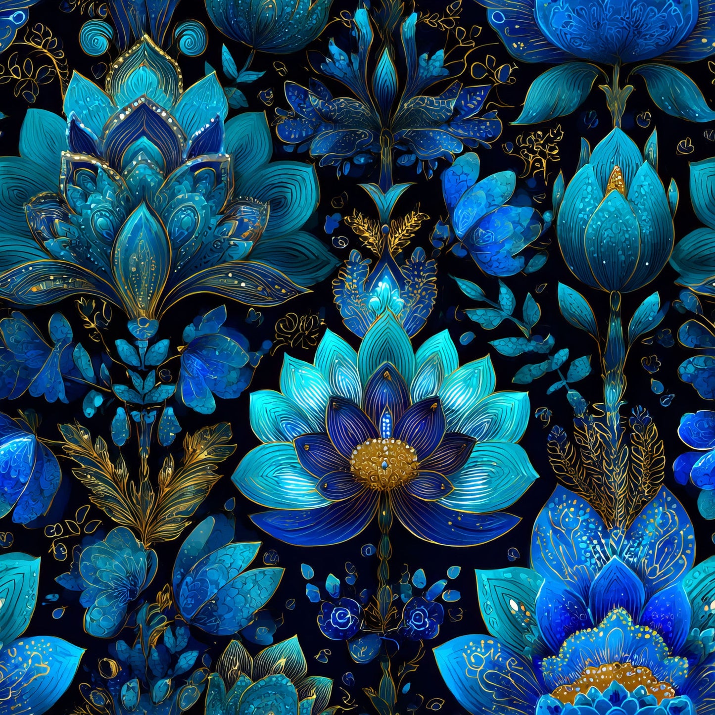 Blue Ornamental Floral Pattern 4 Quilting Cotton Fabric