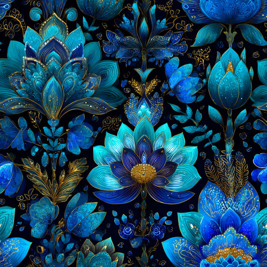 Blue Ornamental Floral Pattern 4 Quilting Cotton Fabric