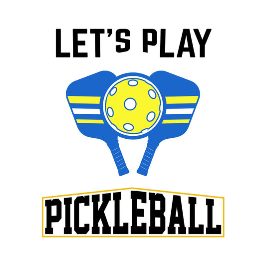 pickleball, sports, recreation, paddle sports, yellow, blue, navy blue, bright yellow, striped, geometric, modern, whimsical, athletic, casual, hobby, game, fun, leisure, active lifestyle, paddles, ball, court sports, contemporary, playful, novelty, sports themed, activity, outdoor recreation