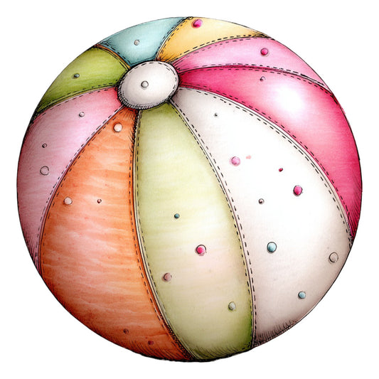 beach ball, colorful, multi-colored, pastel, soft colors, bright colors, pink, coral, yellow, blue, green, lime green, white, cream, geometric, circular, striped, whimsical, playful, fun, retro, vintage, summer, spring, children's, kids, toy themed, novelty, recreation, playful design