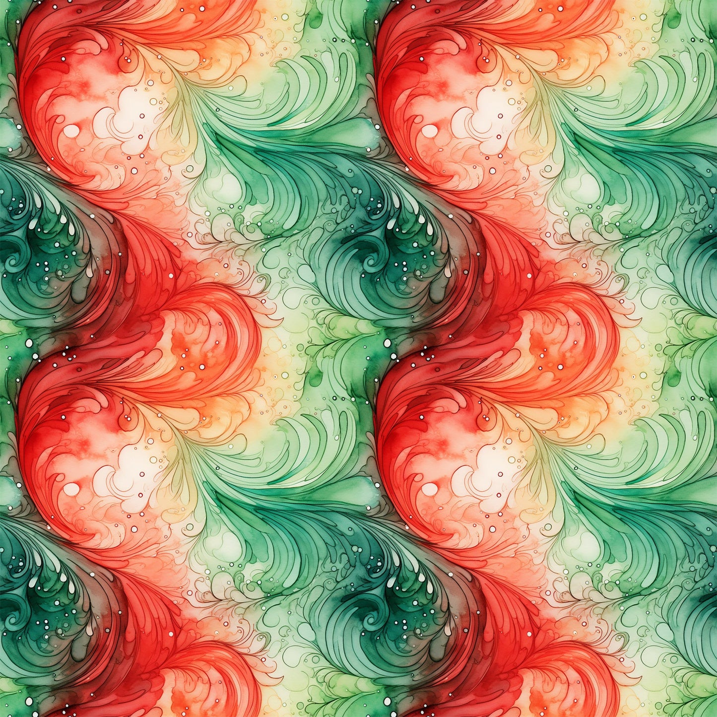 Watercolor Christmas Swirls Pattern 1 Quilting Cotton Fabric