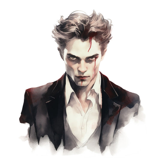 gothic portrait, dark romantic, vampire aesthetic, blood red, charcoal gray, burgundy, pale ivory, dramatic eyes, supernatural, elegant villain, dark fantasy, moody illustration, dramatic portrait, noir style, Victorian goth, mysterious character, intense gaze, edgy style, dark academia, dramatic makeup, wounded, bleeding, sinister, character art, dark elegance, sophisticated evil, gothic romance, dramatic styling, halloween, spooky