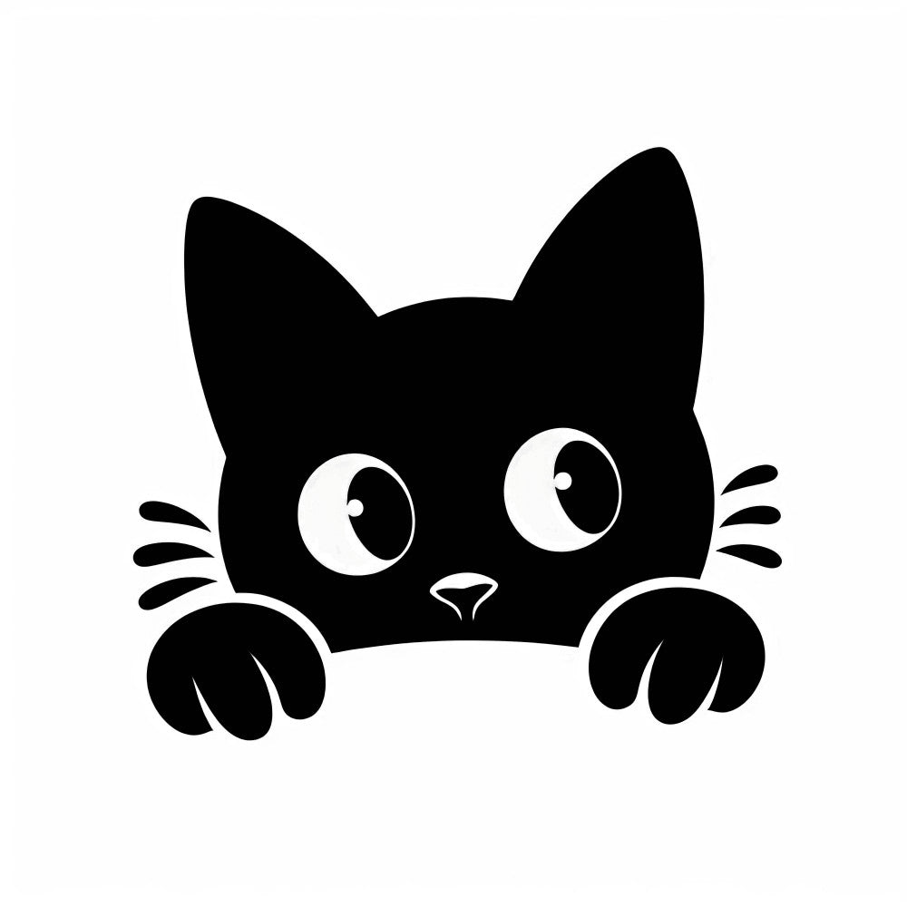 black, white, cat, kitten, peeking, silhouette, minimalist, cute, animal, feline, fabric panel, quilting, cotton, crafting, sewing, monochrome, playful, whiskers, paws, eyes