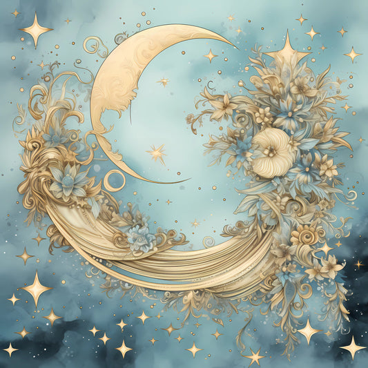Light Blue and Gold Christmas Fabric Panel 41