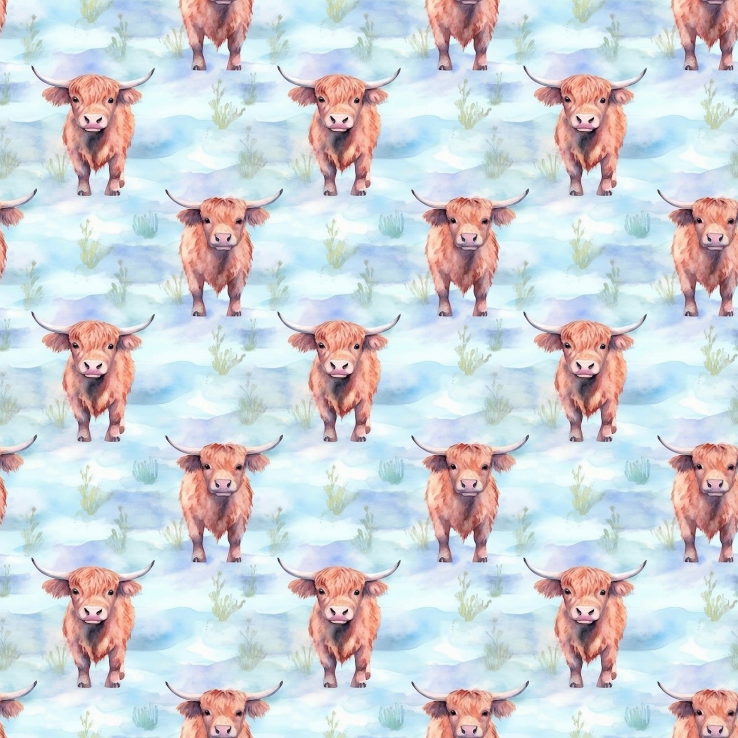 Funky Highland Cows Pattern 3 Quilting Cotton Fabric