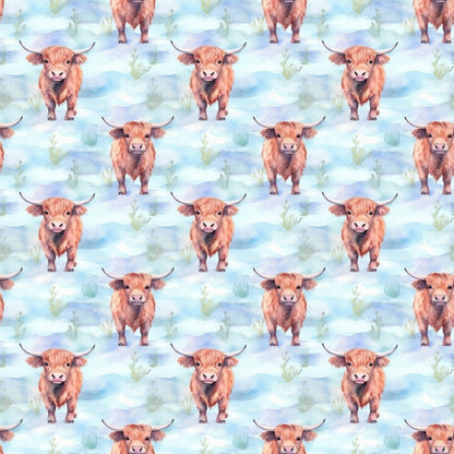 Funky Highland Cows Pattern 3 Quilting Cotton Fabric