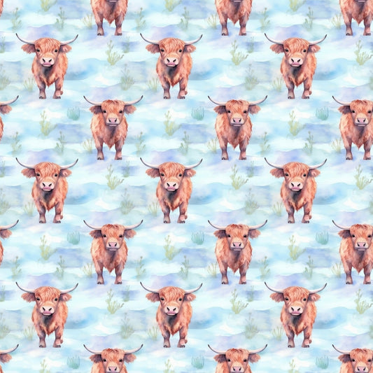 Funky Highland Cows Pattern 3 Quilting Cotton Fabric