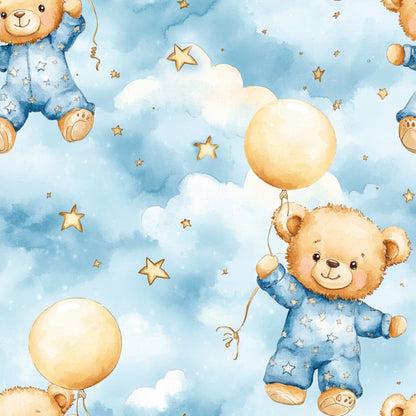 Blue Teddy Bear Baby Boy Pattern 6 Quilting Cotton Fabric
