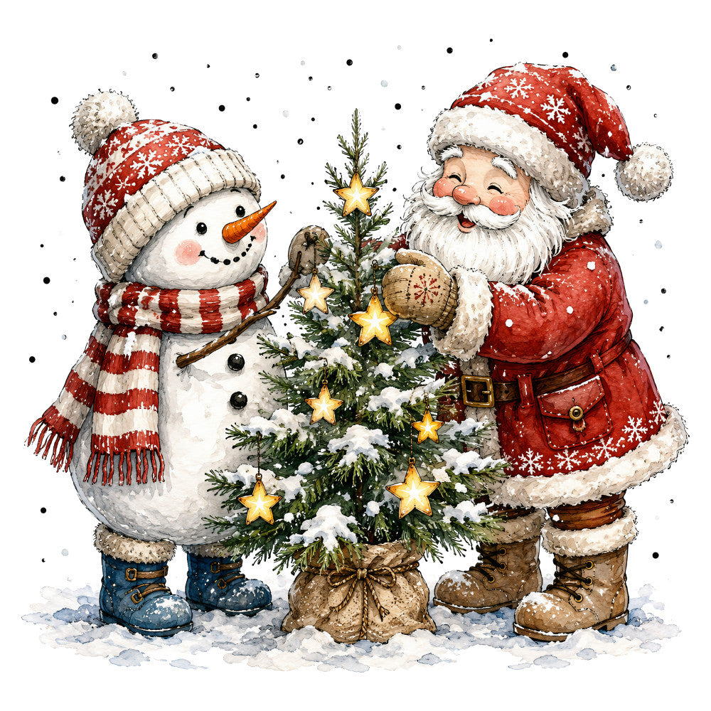christmas, holiday, santa, snowman, winter, red, cream, gold, green, navy blue, snowflakes, stars, festive, whimsical, traditional, nostalgic, vintage, rustic, charming, jolly, decorative, children's, family, seasonal, snow, ornaments, striped, playful, celebration, joy