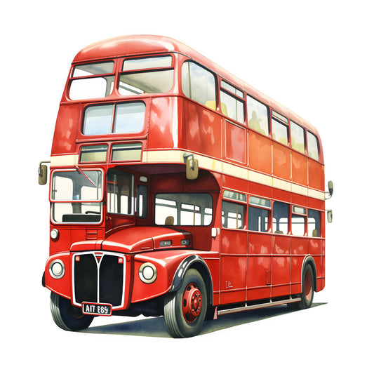 red, cream, vintage, double-decker bus, london bus, transportation, vehicles, retro, classic, british, nostalgic, travel, iconic, whimsical, children's, novelty, urban, street scene, mid-century, collectible, heritage, timeless, charm, cultural, literary, england, heritage print