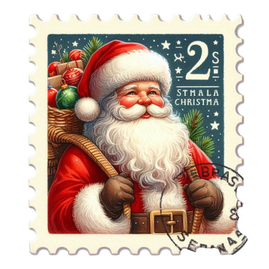 Santa Claus Postage Stamps Fabric Panel 6