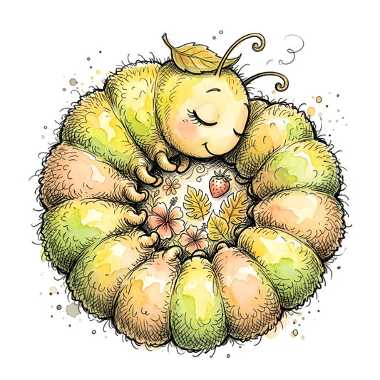cheerful apple, golden yellow, sage green, soft peach, whimsical, apple picking, fall harvest, autumn, nature, fruit, cute character, smiling face, children's, baby quilt, wall art, storybook, children's book illustration, woodland, pastoral, flowers, leaves, watercolor, playful, innocent, sweet, gentle, seasonal, orchard theme, apple themed