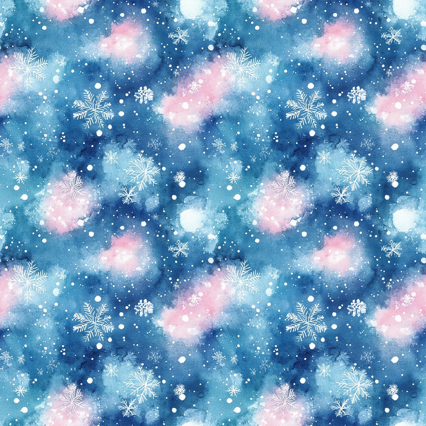 Watercolor Blue Christmas Pattern 1 Quilting Cotton Fabric