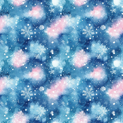 Watercolor Blue Christmas Pattern 1 Quilting Cotton Fabric