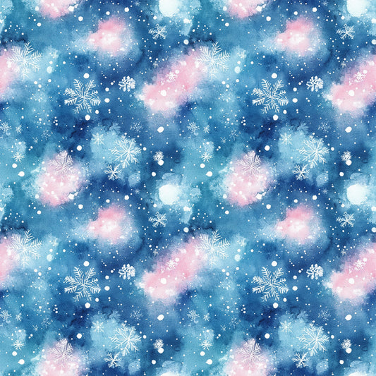 Watercolor Blue Christmas Pattern 1 Quilting Cotton Fabric