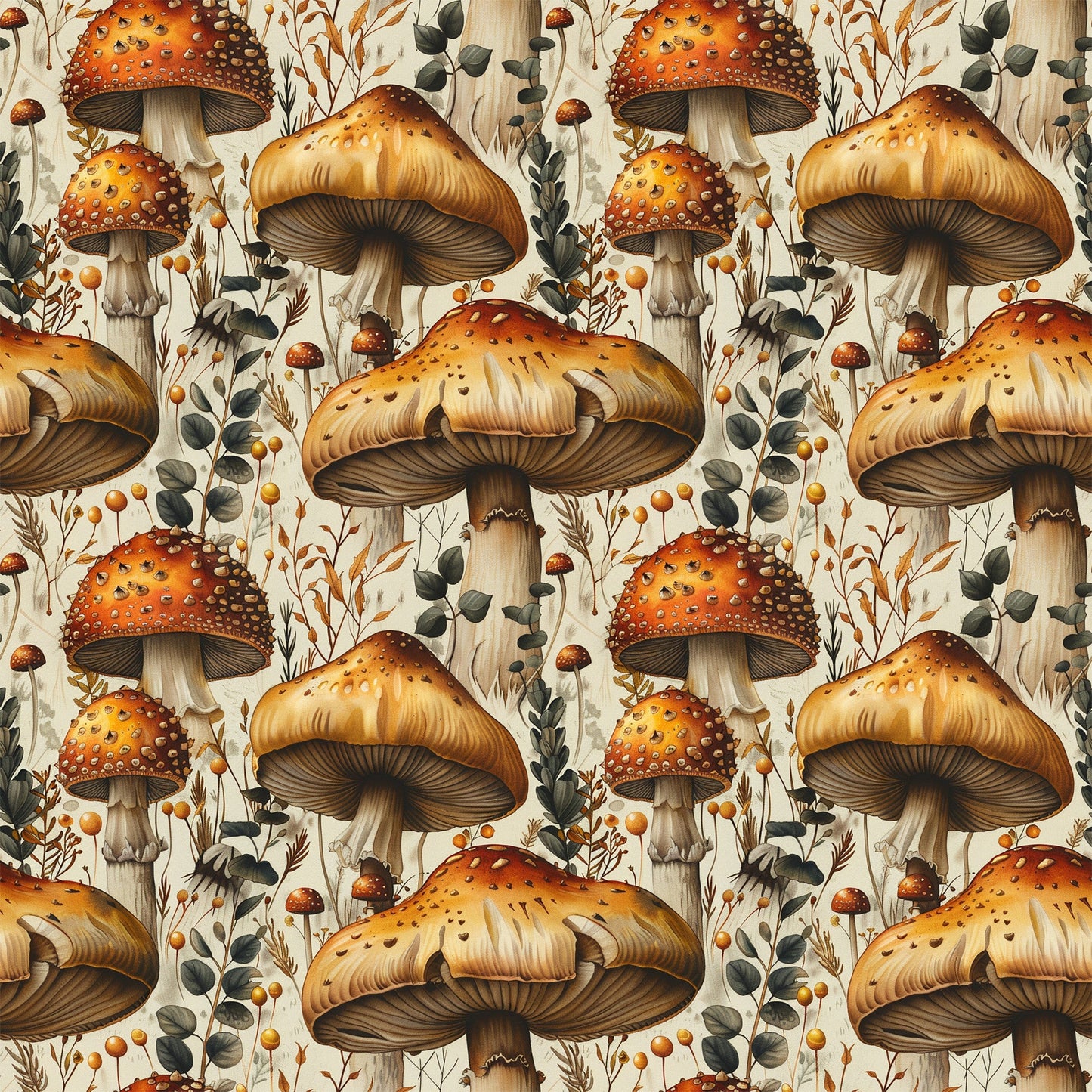 Retro Mushroom Botanical Pattern 6 Quilting Cotton Fabric