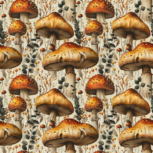 Retro Mushroom Botanical Pattern 6 Quilting Cotton Fabric