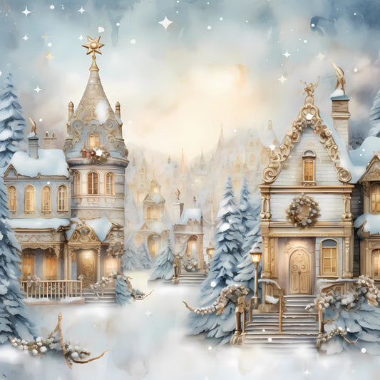 Light Blue and Gold Christmas Fabric Panel 15