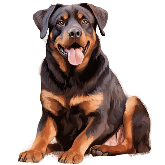Watercolor Rottweiler Fabric Panel 13 showing a detailed, vibrant illustration of a happy Rottweiler on premium quilting cotton.