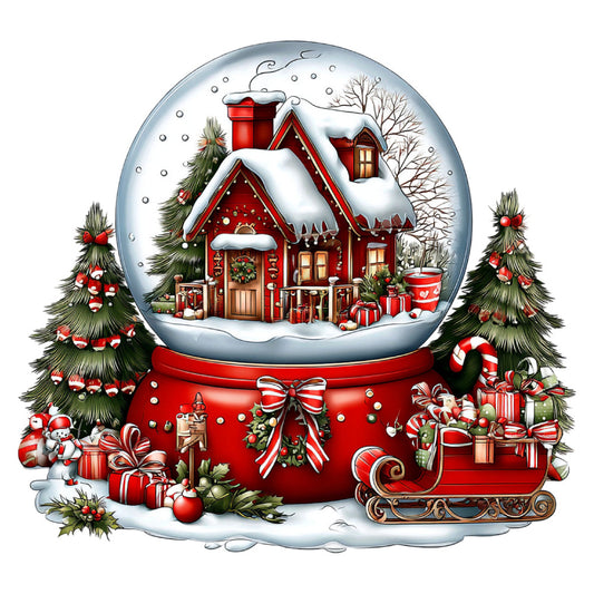 christmas, holiday, snow globe, red house, winter, snow, festive, traditional, whimsical, evergreen trees, candy canes, presents, gifts, snowman, red and white, forest green, gold accents, seasonal, vintage christmas, nostalgic, decorative, magical, cozy, family-friendly, christmas scene, snowy landscape, holiday cheer, gingerbread house aesthetic, winter wonderland, red base