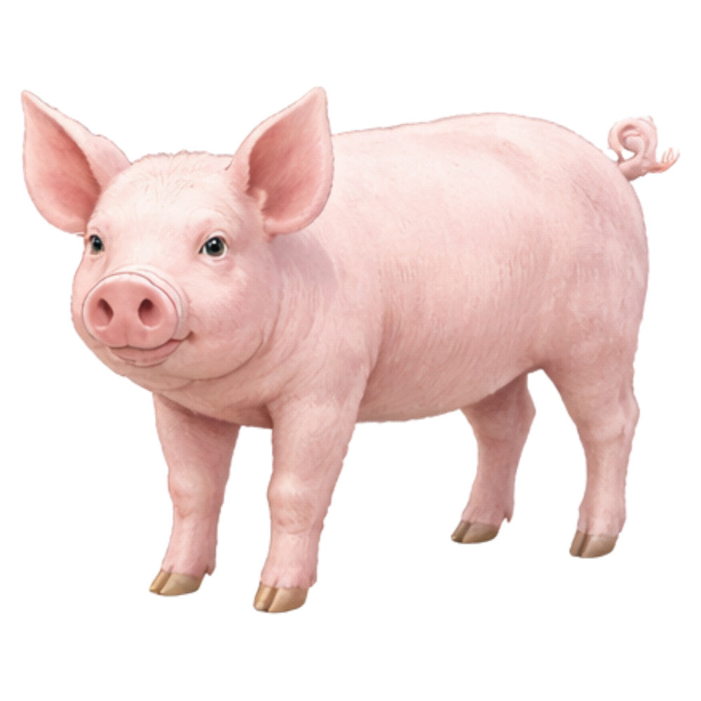 pig, farm animal, farmhouse, pastel pink, blush pink, light pink, whimsical, cute, children, kids, baby, barnyard, rural, country, livestock, agricultural, gentle, friendly, nursery, baby quilt, wall hanging, adorable, sweet, playful, spring, summer, domestic animals, animal portrait, realistic illustration