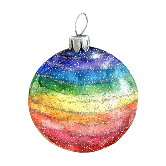 Watercolor Christmas Ornaments Fabric Panel 8