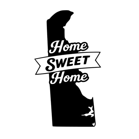 home sweet home, state silhouette, idaho, black and white, monochrome, typography, text design, banner, ribbon, vintage style, rustic, farmhouse, geographical, map, americana, home decor, wall hanging, inspirational, modern, bold lettering, script font, black silhouette, home themed, state pride, geographic motif
