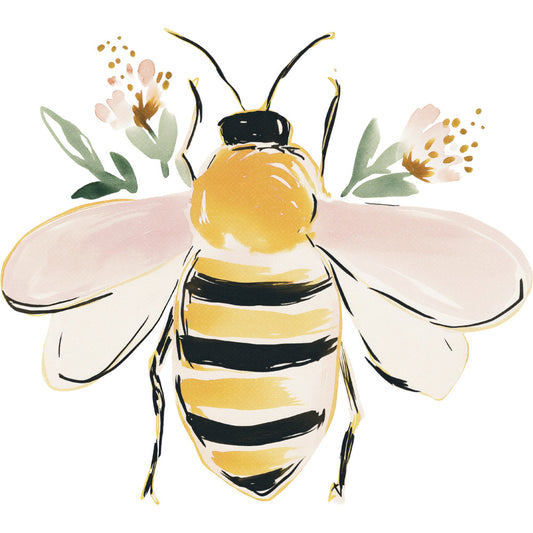 bee, honeybee, yellow, black, cream, white, gold, sage green, dusty rose, blush pink, floral, botanical, nature, insects, spring, summer, whimsical, modern, watercolor, hand-painted, flowers, leaves, pollinator, garden, sweet, honey, striped, cute, children's, baby