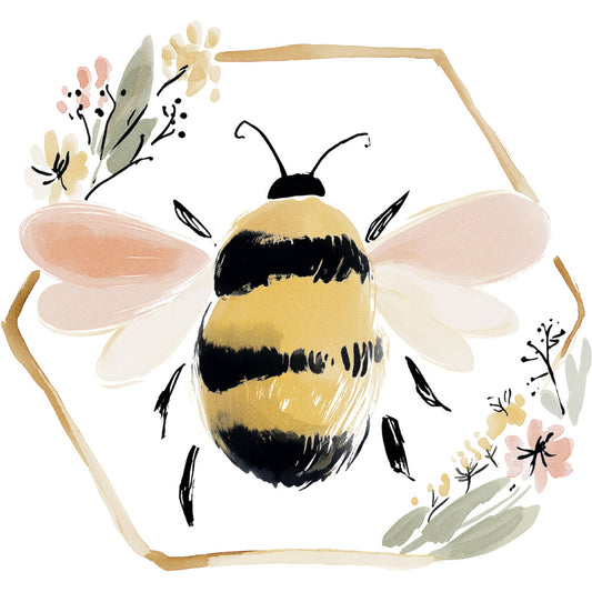 bee, honeybee, floral, botanical, nature, animals, insects, yellow, black, cream, white, sage green, dusty rose, coral pink, whimsical, modern, spring, summer, wildflowers, garden, flowers, branches, leaves, delicate, watercolor, painted, cottage core, farmhouse, nature lover, pollinator