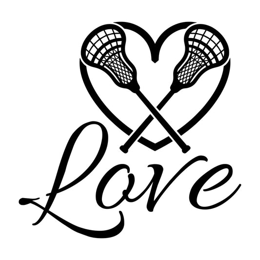 lacrosse, sports, heart, love, black and white, monochrome, athletic, geometric, modern, elegant, minimalist, crossing sticks, net pattern, romantic, valentines, gift, team sports, youth, school spirit, wall art, home decor, contemporary, bold, graphic, line drawing, stylized, dynamic, symbolic