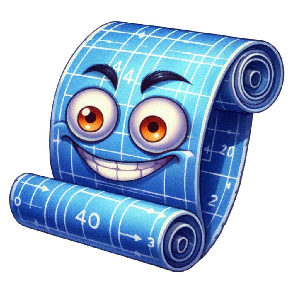 sky blue, measuring tape, whimsical, playful, cartoon character, grid pattern, ruler design, orange eyes, smiling face, children's fabric, novelty print, craft theme, sewing motif, bright blue, light blue, cheerful, friendly character, retro style, fun design, animated, cute character, dimensional eyes, expressive face, numbers and measurements, educational theme, craft room, maker theme, DIY inspired