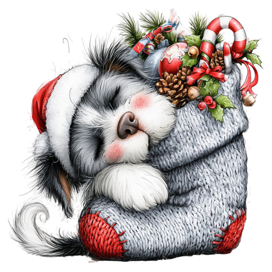 christmas, holiday, festive, cute animals, whimsical, dog, puppy, shih tzu, red and white, gray, cream, candy cane, holly, pinecone, berries, winter, cozy, playful, charming, decorative, greeting card style, children's, baby, cheerful, vintage inspired, traditional christmas, red accents, animal portrait, kissing dogs