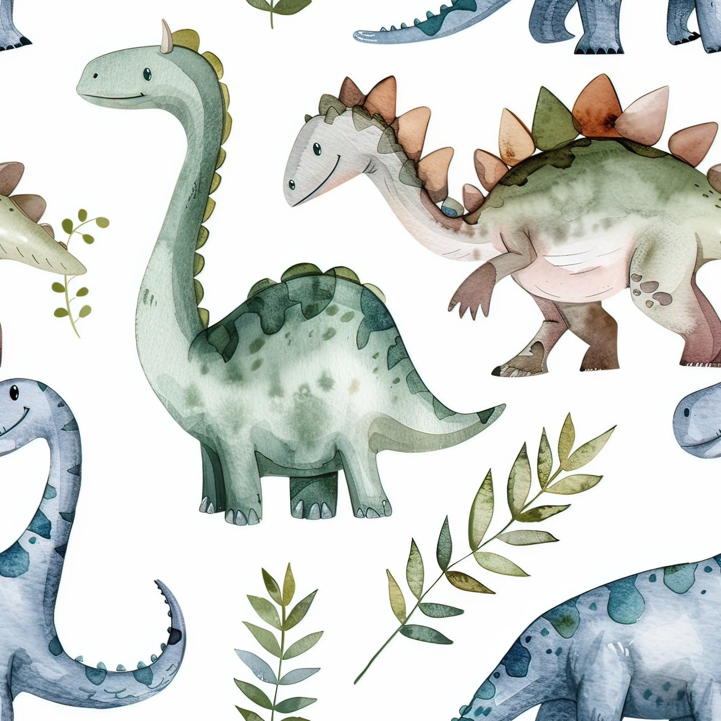 Watercolor Dinosaurs Pattern 12 Quilting Cotton Fabric