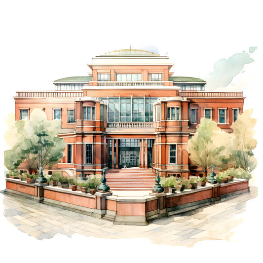 terracotta, coral, cream, sage green, soft green, architectural, building, mansion, victorian, historic, heritage, classical, elegant, sophisticated, ornate, detailed illustration, watercolor, botanical, landscaping, gardens, greenery, foliage, plants, traditional, vintage, heritage home, historic architecture, illustration panel, decorative arts, classical design