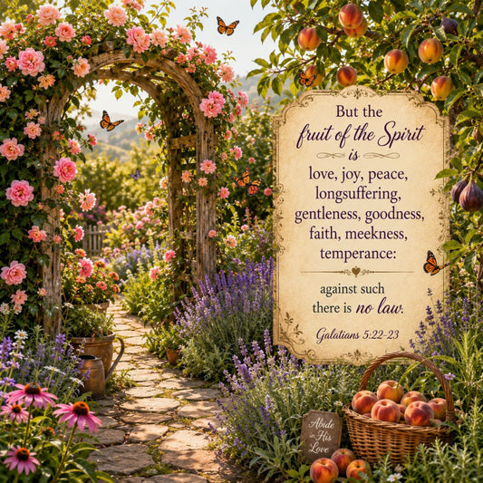 floral, garden, roses, pink roses, lavender, butterflies, fruit, peaches, apples, nature, botanical, vintage, inspirational, scripture, religious, faith, elegant, romantic, cottage core, farmhouse, spring, summer, blush pink, purple, sage green, cream, pastoral, pathway, ornate, whimsical