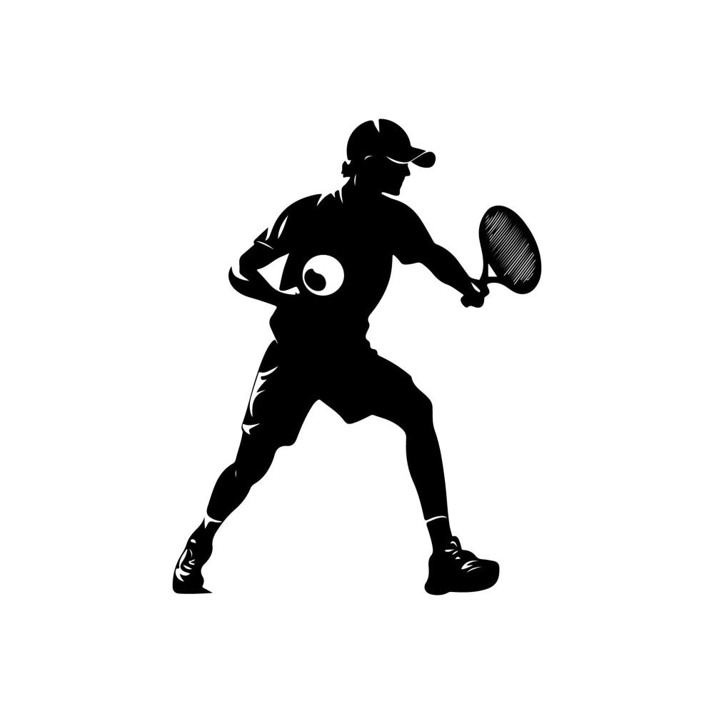 tennis, sports, athlete, silhouette, black and white, monochrome, modern, active wear, recreation, racket, player, action pose, contemporary, graphic, bold, high contrast, shadow, fitness, athletic wear, apparel, dynamic, energetic, motion, movement, casual, unisex, training, competition, court sports