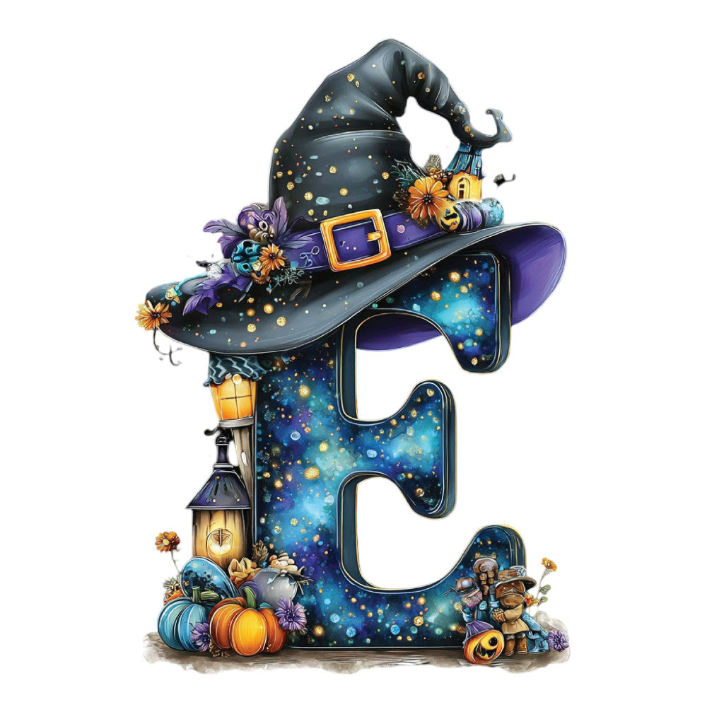 witch hat, celestial, starry night, gold accents, purple, navy blue, black, orange, autumn, halloween, whimsical, magical, enchanted, pumpkins, flowers, lanterns, wizard theme, mystical, spooky, dark blue, golden stars, decorative elements, fantasy, seasonal, fall harvest, steampunk, magical creatures, ornate, festive