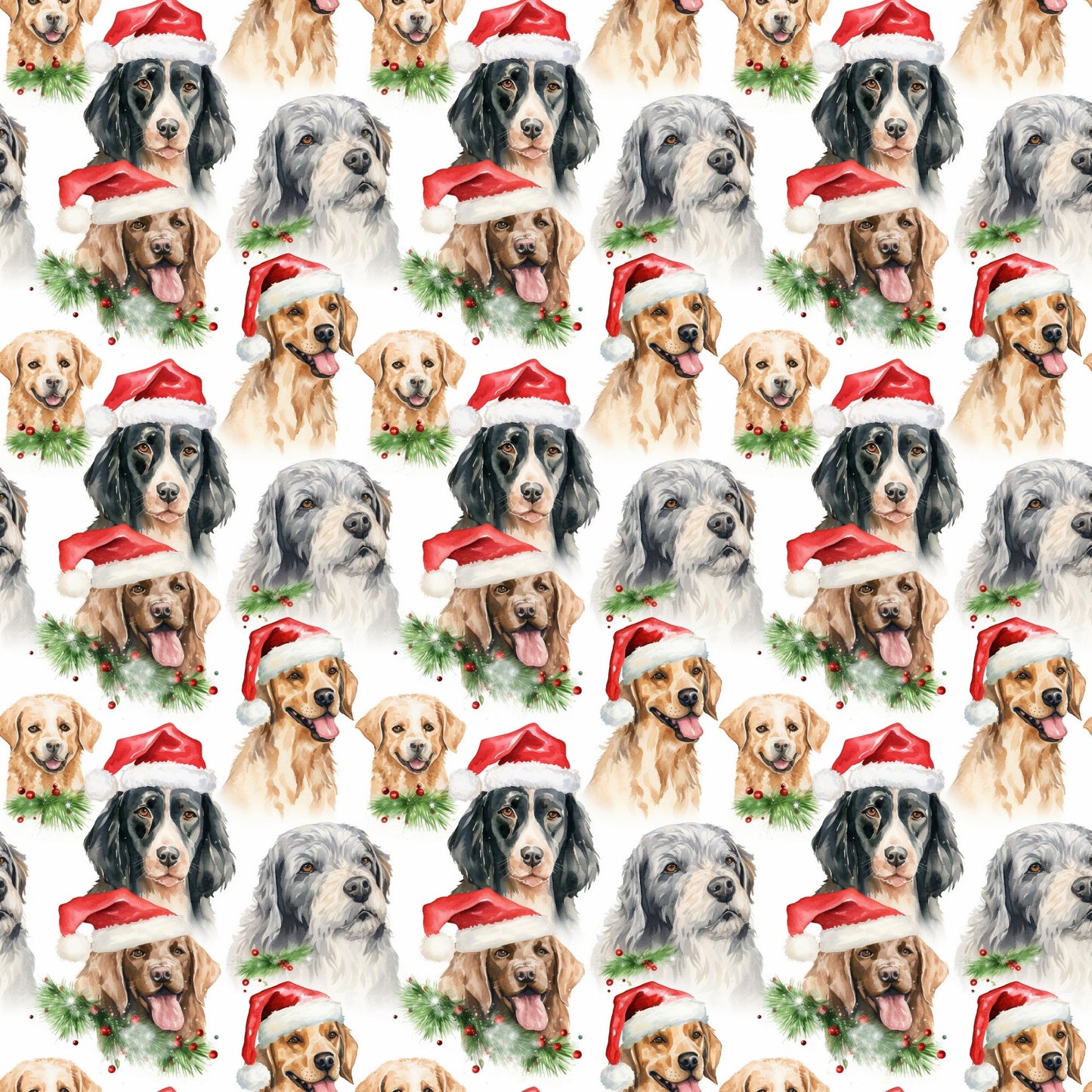 Watercolor Christmas Dog Breeds Pattern 1 Quilting Cotton Fabric