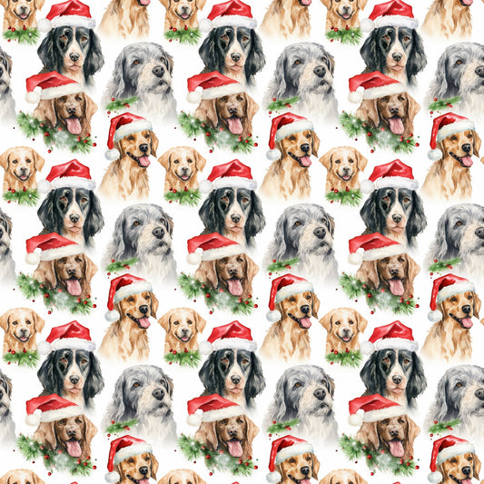 Watercolor Christmas Dog Breeds Pattern 1 Quilting Cotton Fabric