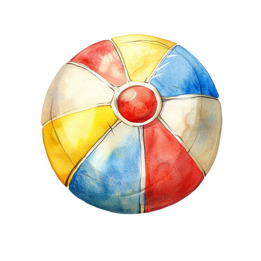 beach ball, primary colors, red, yellow, blue, cream, retro, vintage, geometric, striped, summer, nostalgia, classic, whimsical, toy, children, nursery, playful, bright colors, fun, colorful, beach theme, pool party, vacation, 1950s, mid-century, bold stripes, cheerful, colorblock, rainbow