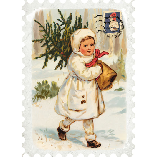 Vintage Christmas Postage Fabric Panel 13