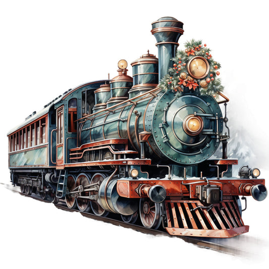 Vintage Christmas Trains Fabric Panel 5